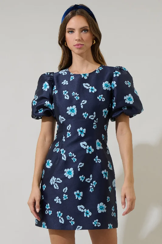 Elissa Jacquard Floral Darce Puff Sleeve Mini Dress