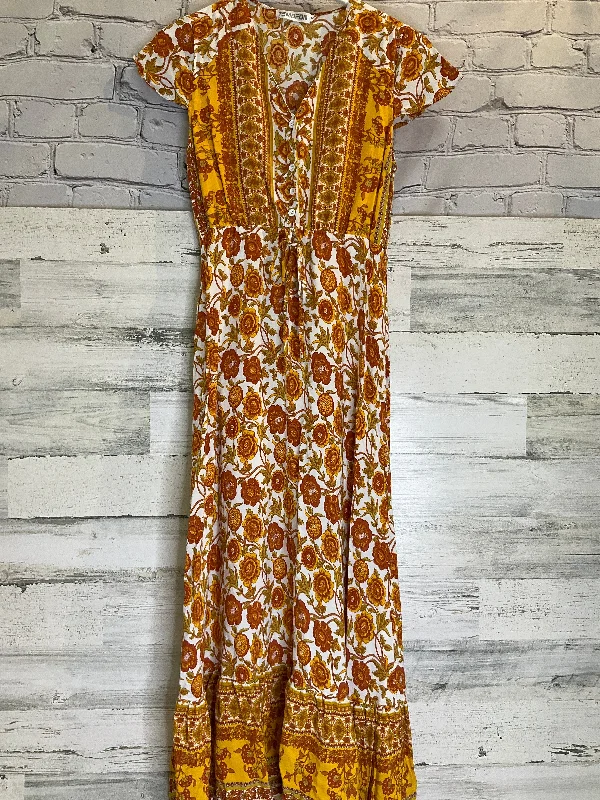 Orange & White Dress Casual Maxi Clothes Mentor, Size S