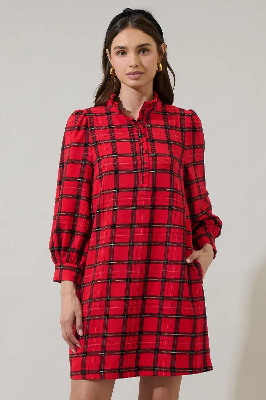 Woodland Red Plaid Lorna Shift Mini Dress