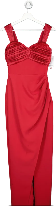 lipsy london Red Premium Fabric Mix Ruched Split Maxi Dress UK 6