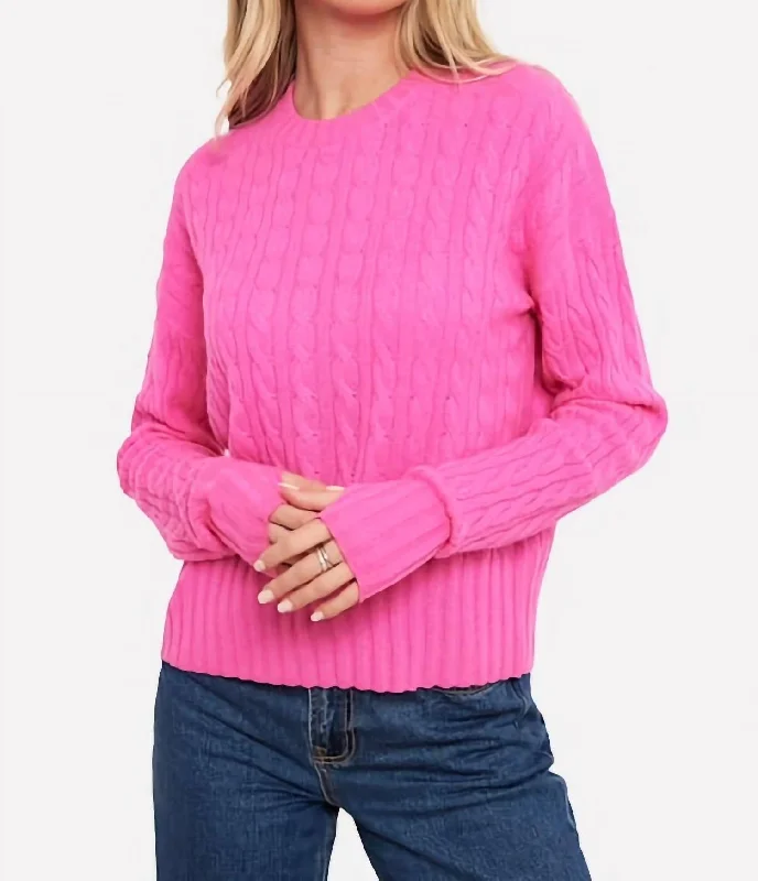 Cathy Cashmere Cable Crew Sweater In Diva Pink