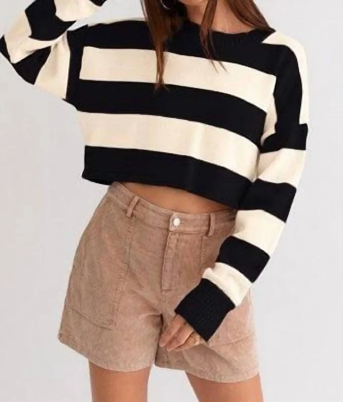 Striped Crop Sweater In Black